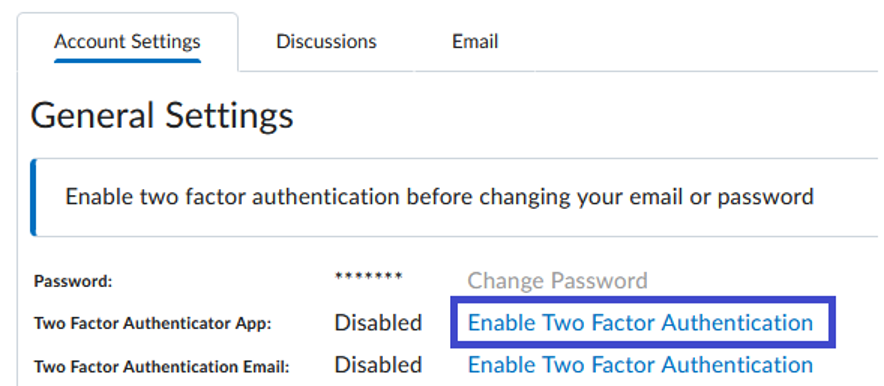 Image showing the user selecting the heading 'Enable Two Factor Authentication'.