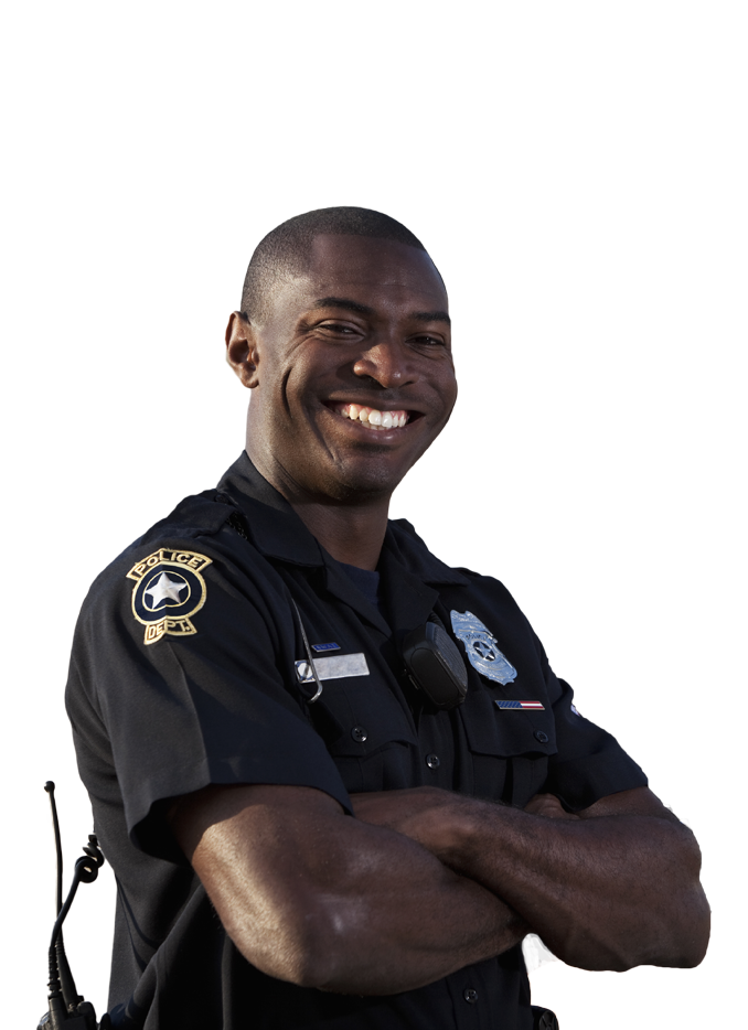 smiling police officer which obtained online criminal justice degree in georgia